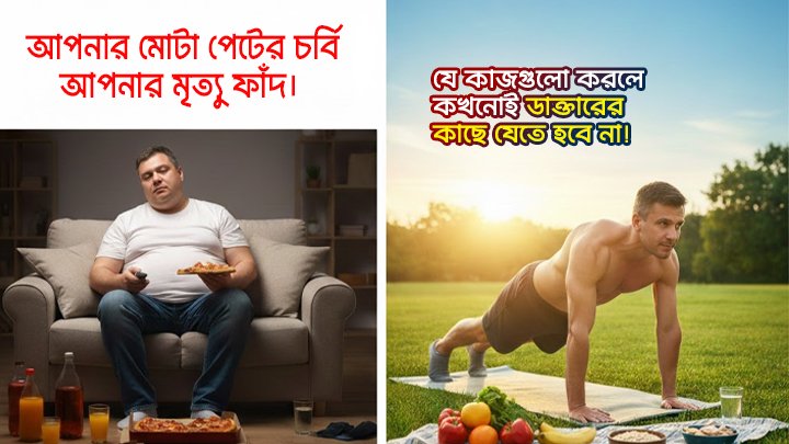 আপনার মোটা পেটের চর্বি আপনার মৃত্যু ফাঁদ। যে কাজগুলো করলে কখনোই ডাক্তারের কাছে যেতে হবে না বা ঔষধ খেতে হবে না।